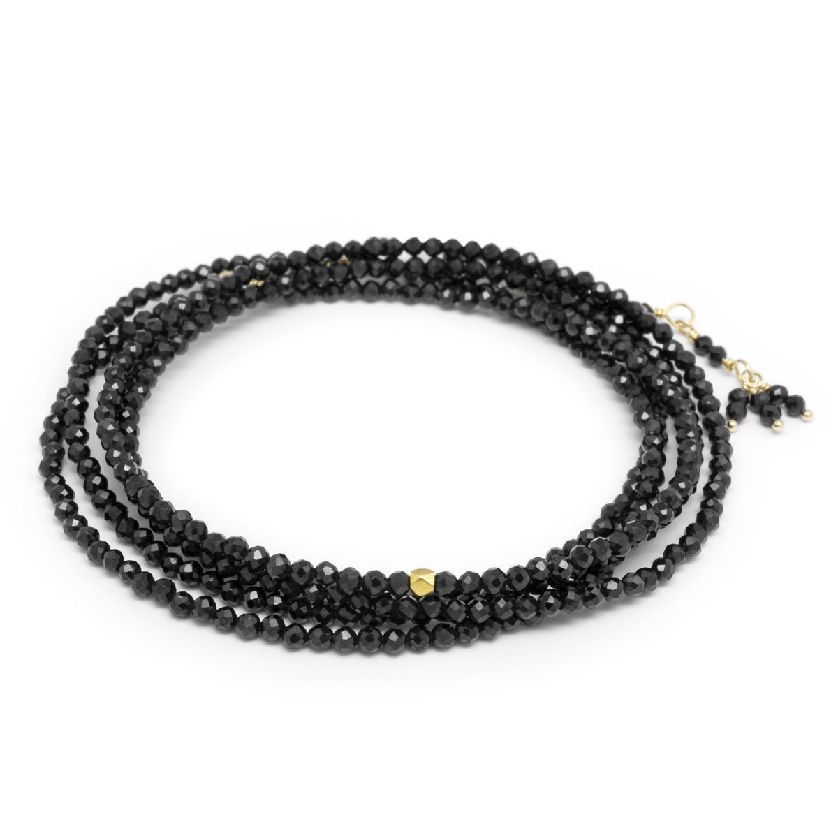 Anne Sportun black spinel 14k yellow gold wrap bracelet or necklace with stone black spinel beads