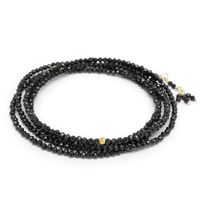 Anne Sportun black spinel 14k yellow gold wrap bracelet or necklace with stone black spinel beads