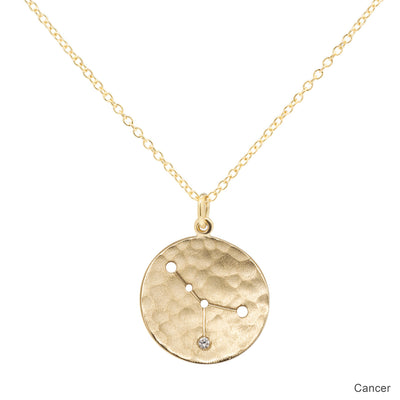 Anne Sportun 18k yellow gold disc charm necklace with astrological symbol, zodiac Cancer, a diamond 'star', on a cable chain.