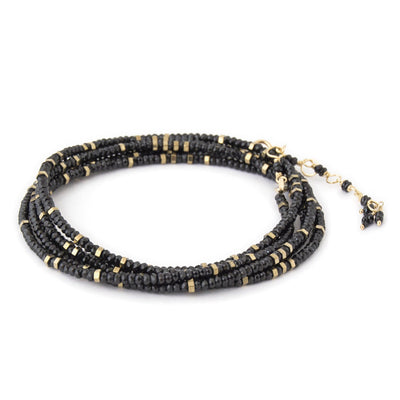 Anne Sportun black spinel 18k yellow gold wrap bracelet or necklace with stone beads. Comes in your choice of many gemstone options