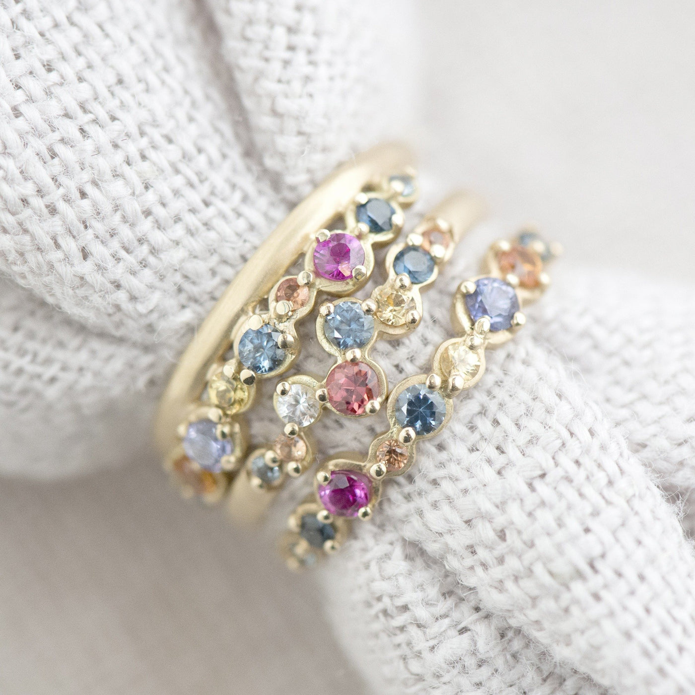 Anne Sportun 18k yellow gold ring with multi-colored sapphires