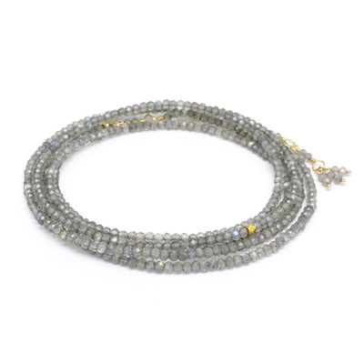 Anne Sportun 18k yellow gold wrap bracelet/necklace with gemstones and pyrite beads. Comes in your choice of many gemstone options