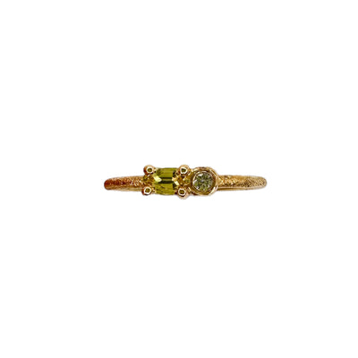 Airgood Jewelry oval yellow sapphire round white diamond 18k gold textured band. Handmade in Cleveland, Ohio 
