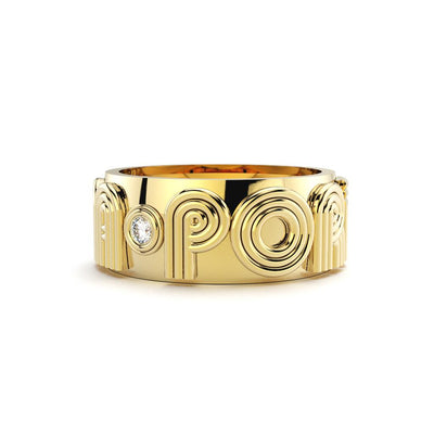 Alexa Sidaris 14k yellow gold cigar band, completely custom order  personalized with initials, numbers, names, and a variety of gemstones.