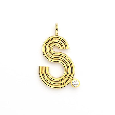 Alexa Sidaris 14k yellow gold initial charm (22mm tall) with bezel set white diamond 