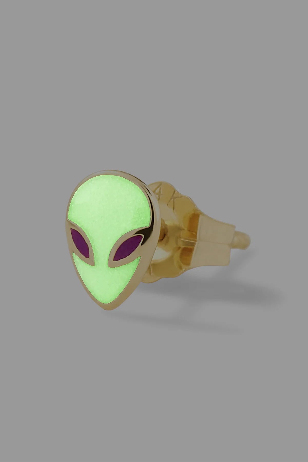 14k yellow gold enamel alien glow dark stud earring