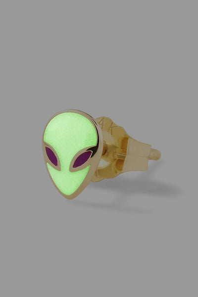 14k yellow gold enamel alien glow dark stud earring
