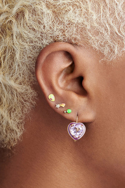 14k yellow gold enamel alien glow dark stud earring