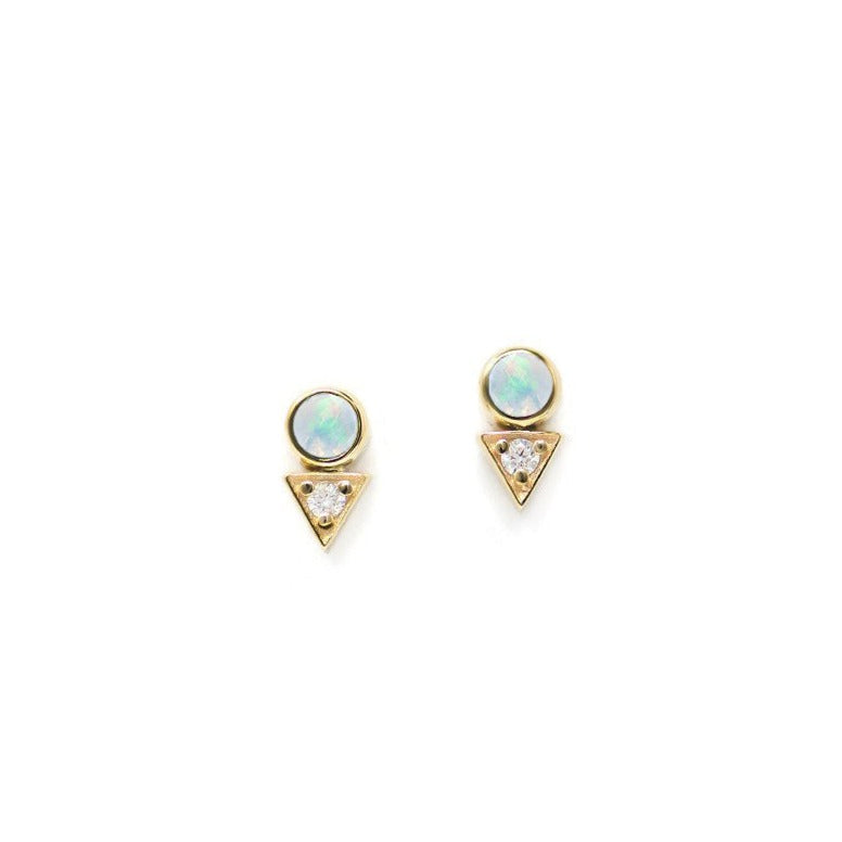 Anzie micro studs with a gold post diamond dainty triangle and round gemstone. Sold as a single or pair