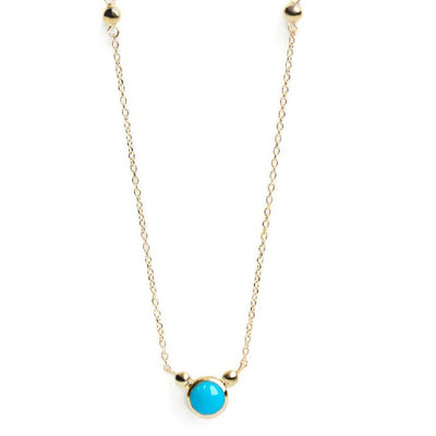 Anzie 14k yellow gold birthstone necklace, turquoise December birthstone.