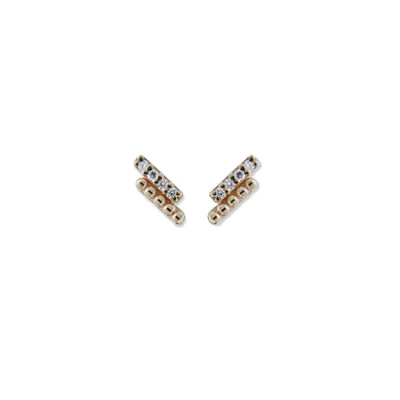 Anzie studs with a pavé diamond bar + gold bar with Dew Drop accents