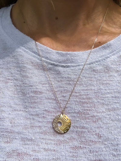 Celine Daoust 14k yellow gold sun moon diamond pendant necklace 