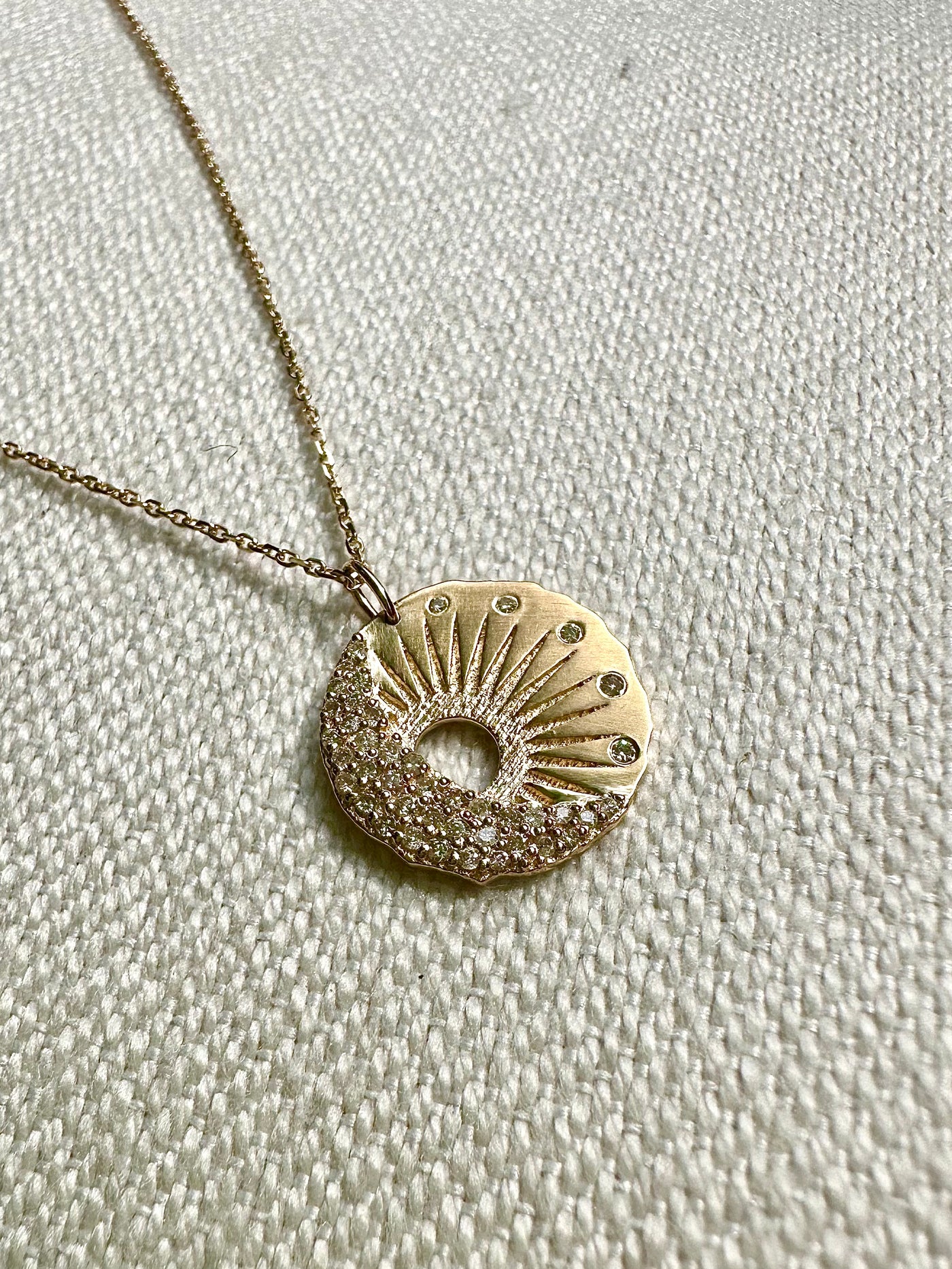 Celine Daoust 14k yellow gold sun moon diamond pendant necklace 