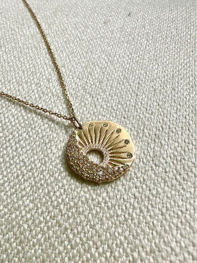 Celine Daoust 14k yellow gold sun moon diamond pendant necklace 