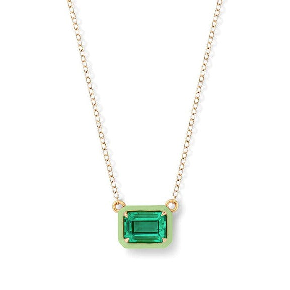14k yellow gold chain necklace enamel green emerald cocktail