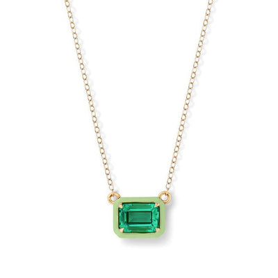 14k yellow gold chain necklace enamel green emerald cocktail Alison Lou