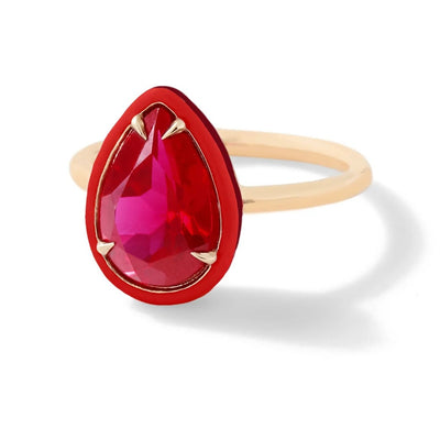 14k yellow gold ring enamel red pear ruby