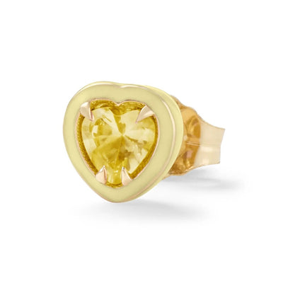 14k yellow gold stud earring enamel heart yellow citrine