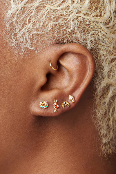14k yellow gold stud earring enamel donut