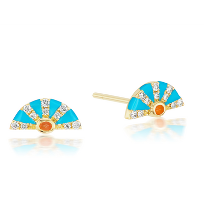 18k yellow gold diamond fire opal enamel stud earrings