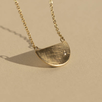14k gold GORY necklace half circle diamond starburst attached chain Julez Bryant