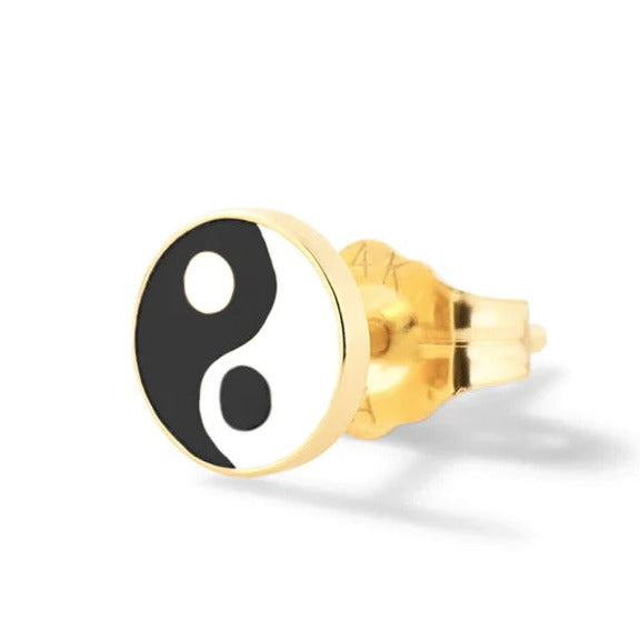 14k yellow gold stud earring enamel yin yang