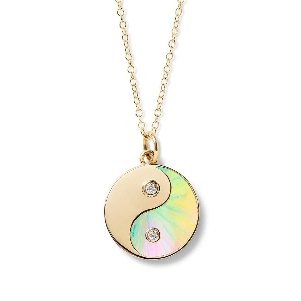 14k yellow gold chain necklace tie dye enamel yin yang diamonds