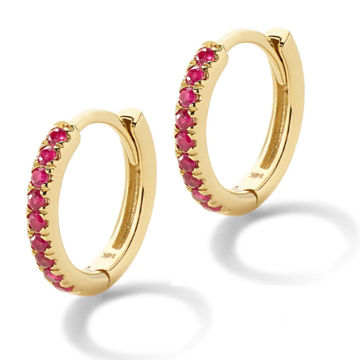 14k yellow gold ruby huggies hoop earrings