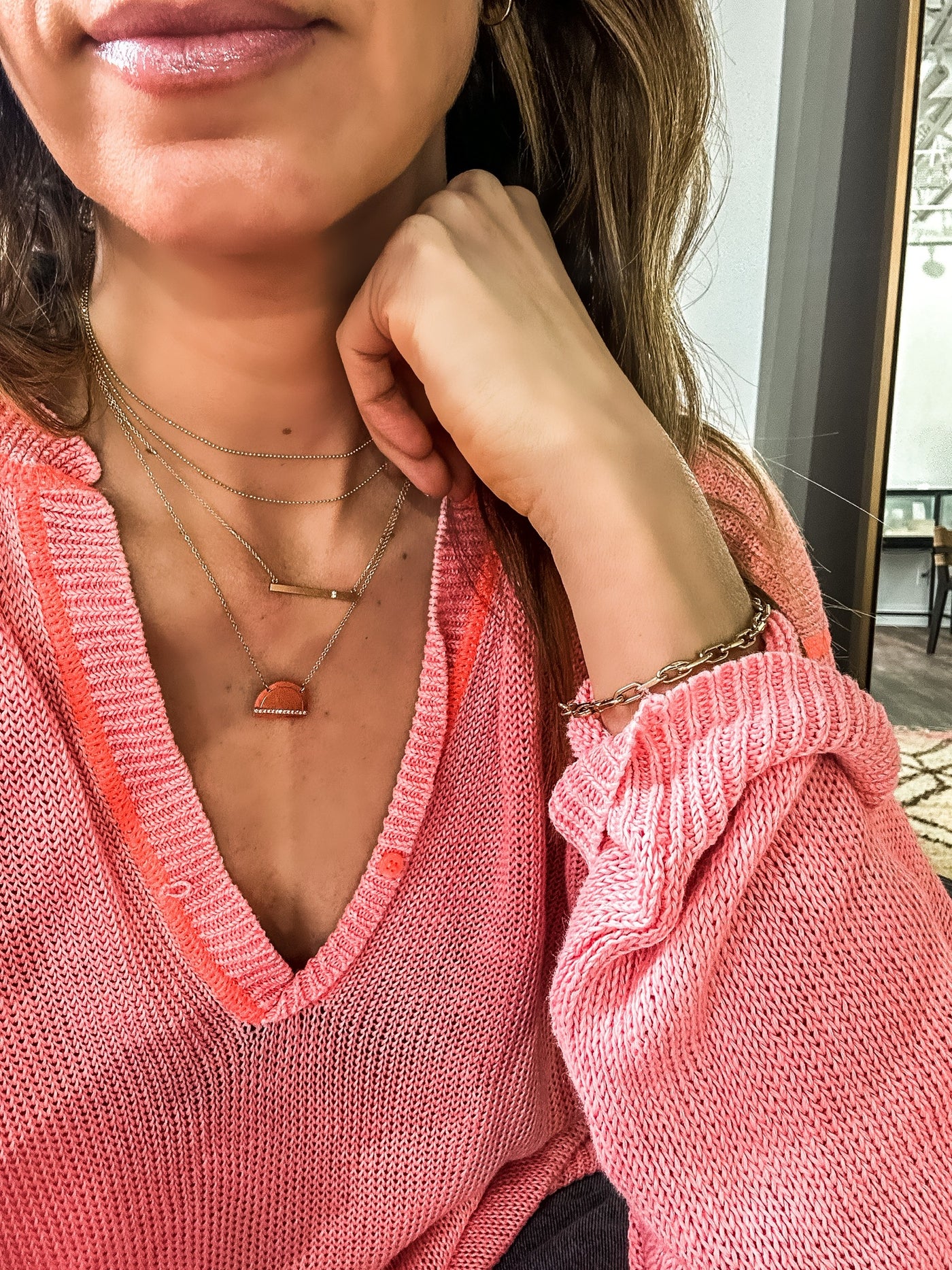 Julez Bryant 14k gold JOKI half dome necklace featuring a single horizontal row of white diamonds.