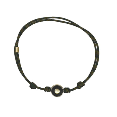 Luis Morais enamel evil eye 14k gold disk on a silk cord bracelet