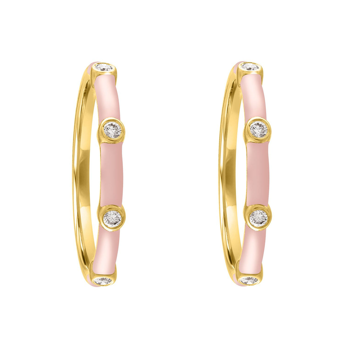 My Story pair of 14k yellow gold hoop earrings with enamel color of choice + six diamonds