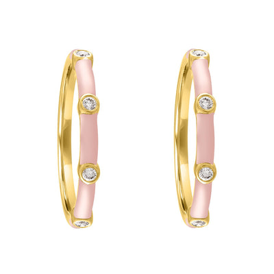 My Story pair of 14k yellow gold hoop earrings with enamel color of choice + six diamonds