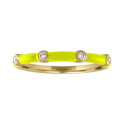 My Story 14k Yellow gold neon yellow enamel ring with 4 round white diamond