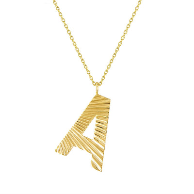 My Story 14k yellow gold small fluted initial pendant on an 18" chain.