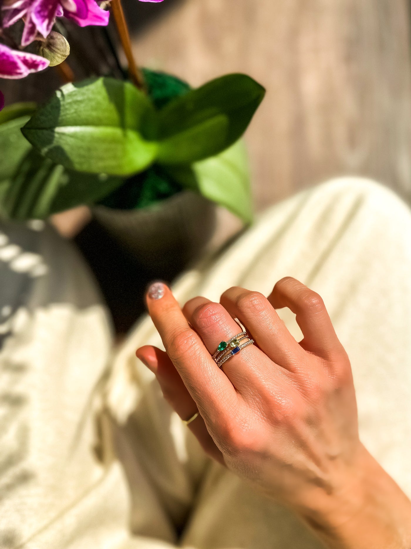 My Story 14k yellow gold ring with one oval birthstone on a textured band