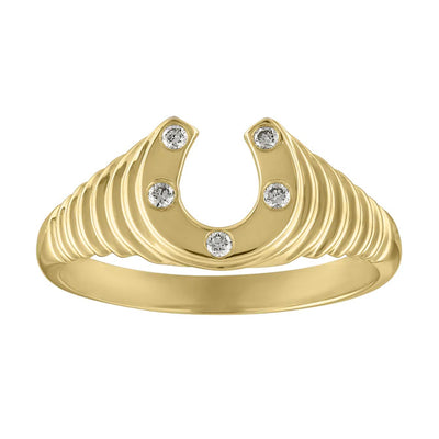 My Story ring with 5 white diamonds in a horseshoe shape, accented by a fluted shank.