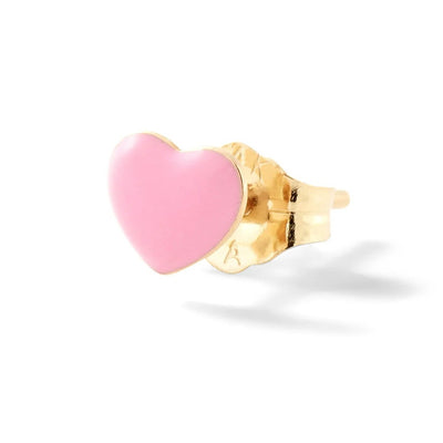 14k yellow gold stud earring enamel heart