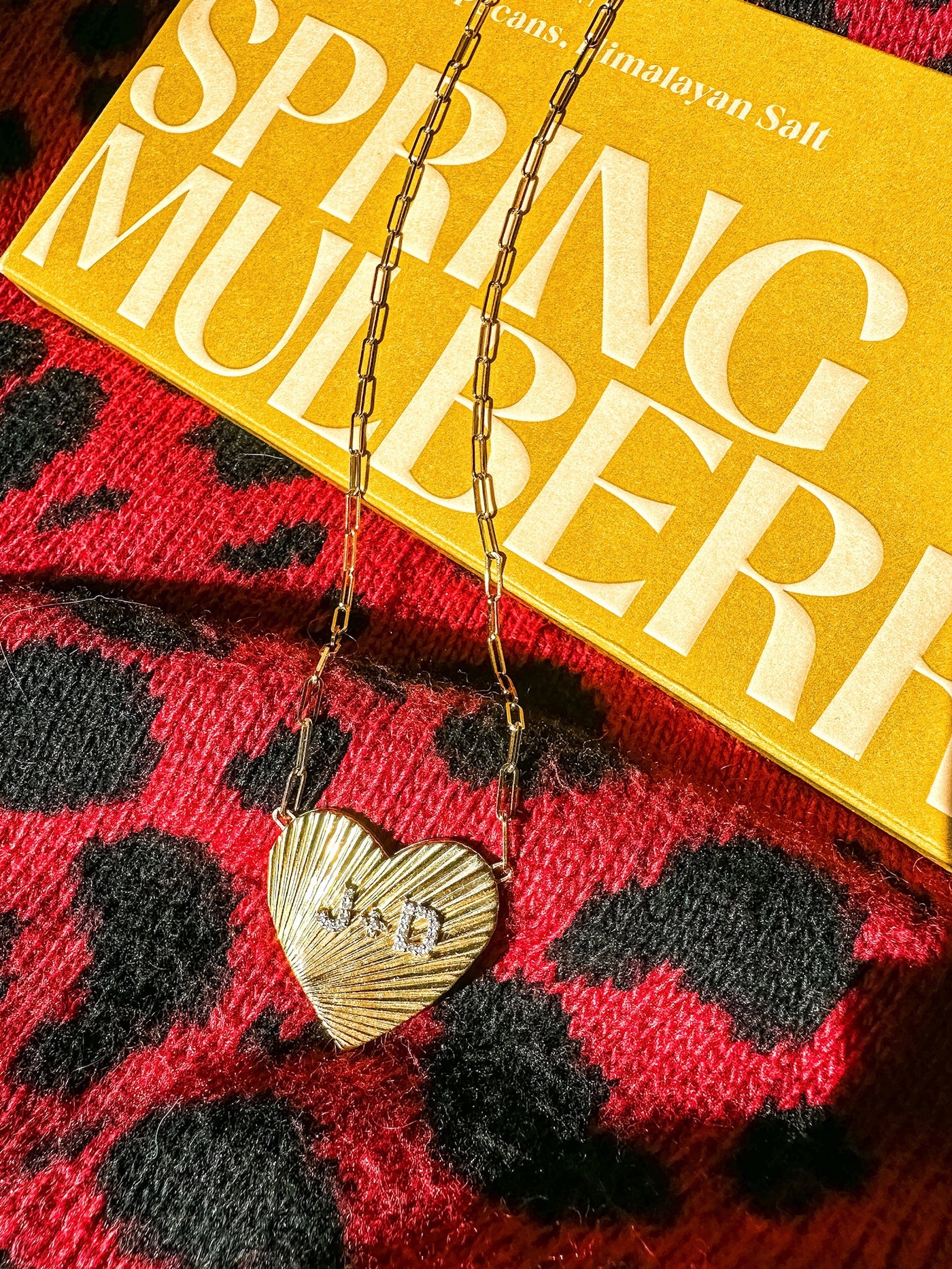 18" paperclip chain, 14k yellow gold Love Necklace. Fluted heart pendant with raised 'J+D', or custom order with your choice of personalized initials