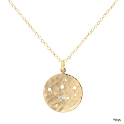 18k yellow gold diamond necklace coin zodiac virgot