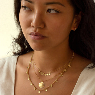 18k yellow gold coin necklace diamond paperclip chain