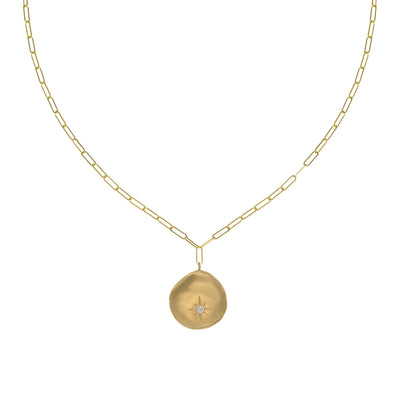 18k yellow gold coin necklace diamond paperclip chain