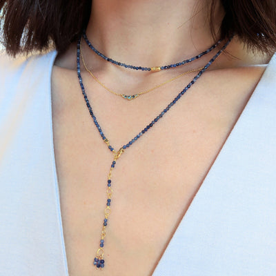 18k yellow gold necklace blue sapphires chain