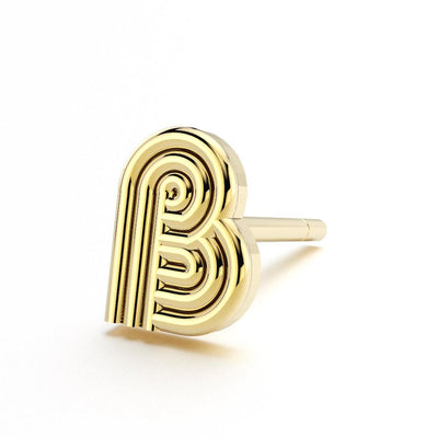 14k yellow gold initial stud earring B