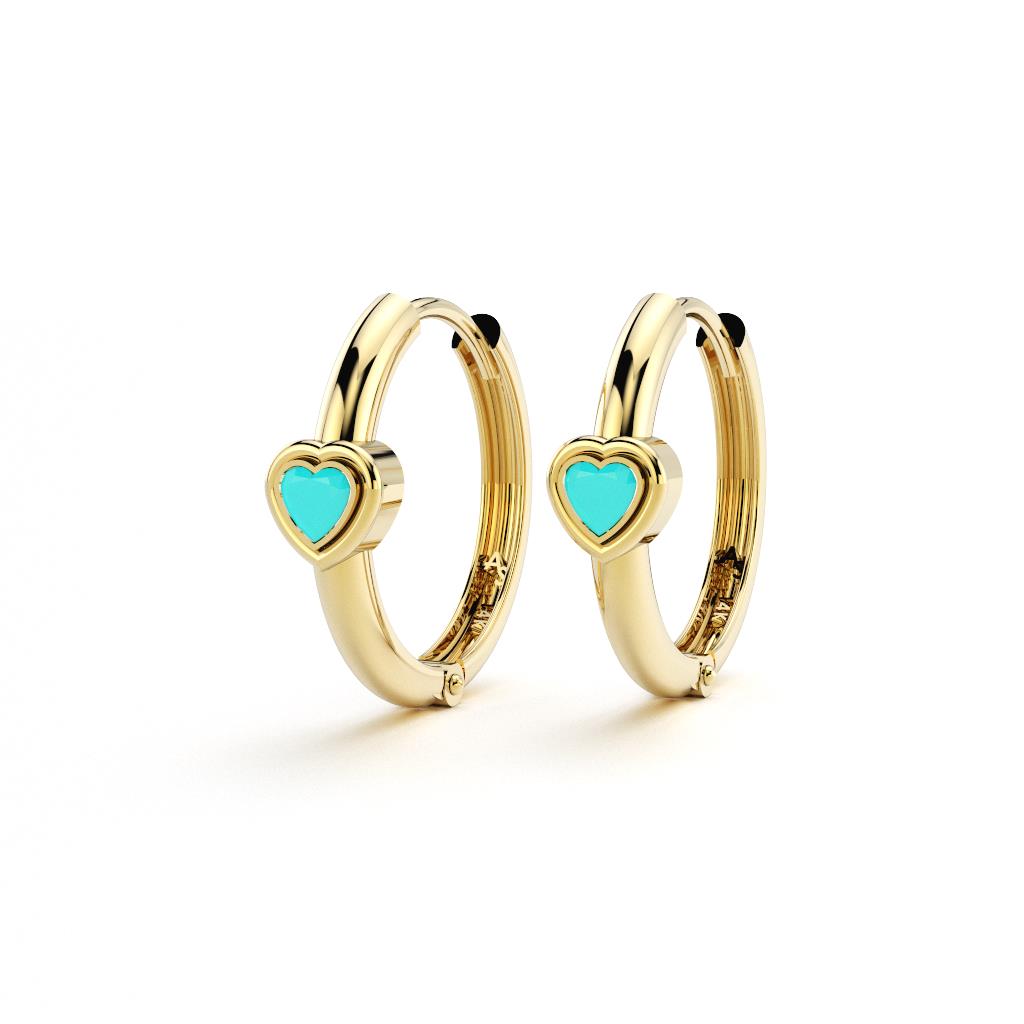 14k yellow gold hoop earrings turquoise hearts