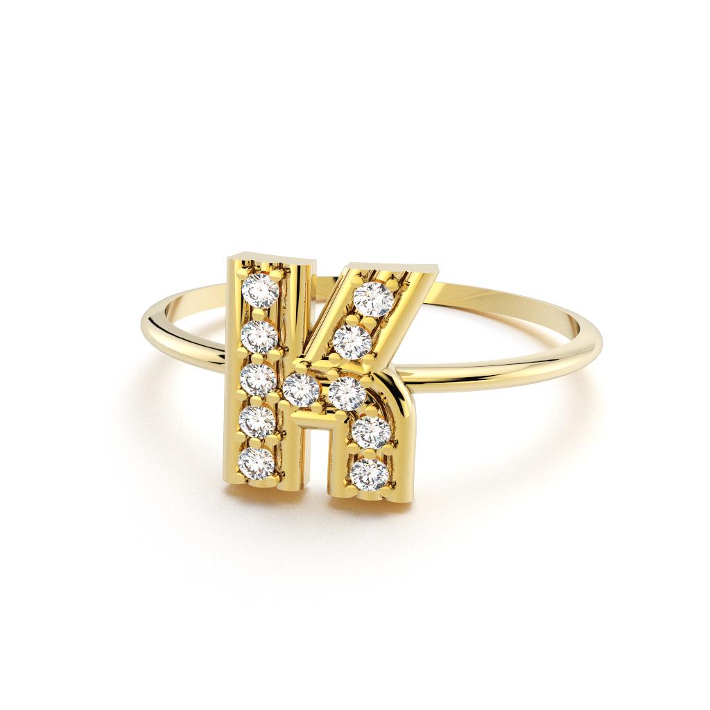 14k yellow gold thin band initial ring K