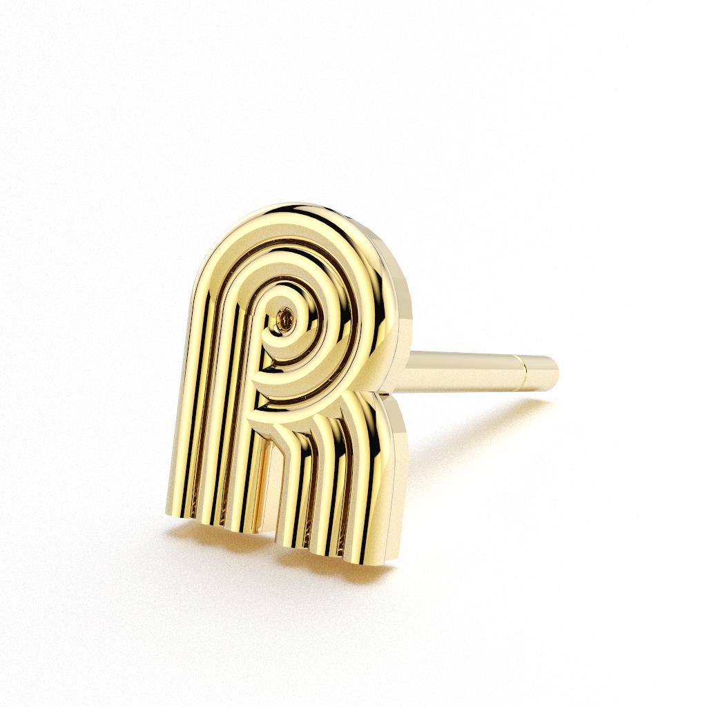 14k yellow gold initial stud earring R