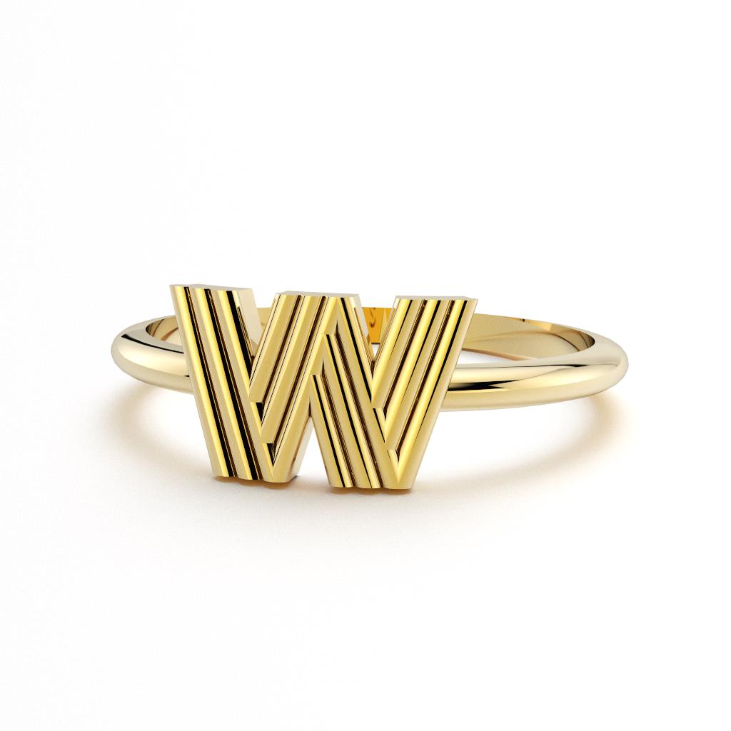 14k yellow gold thin band initial ring W