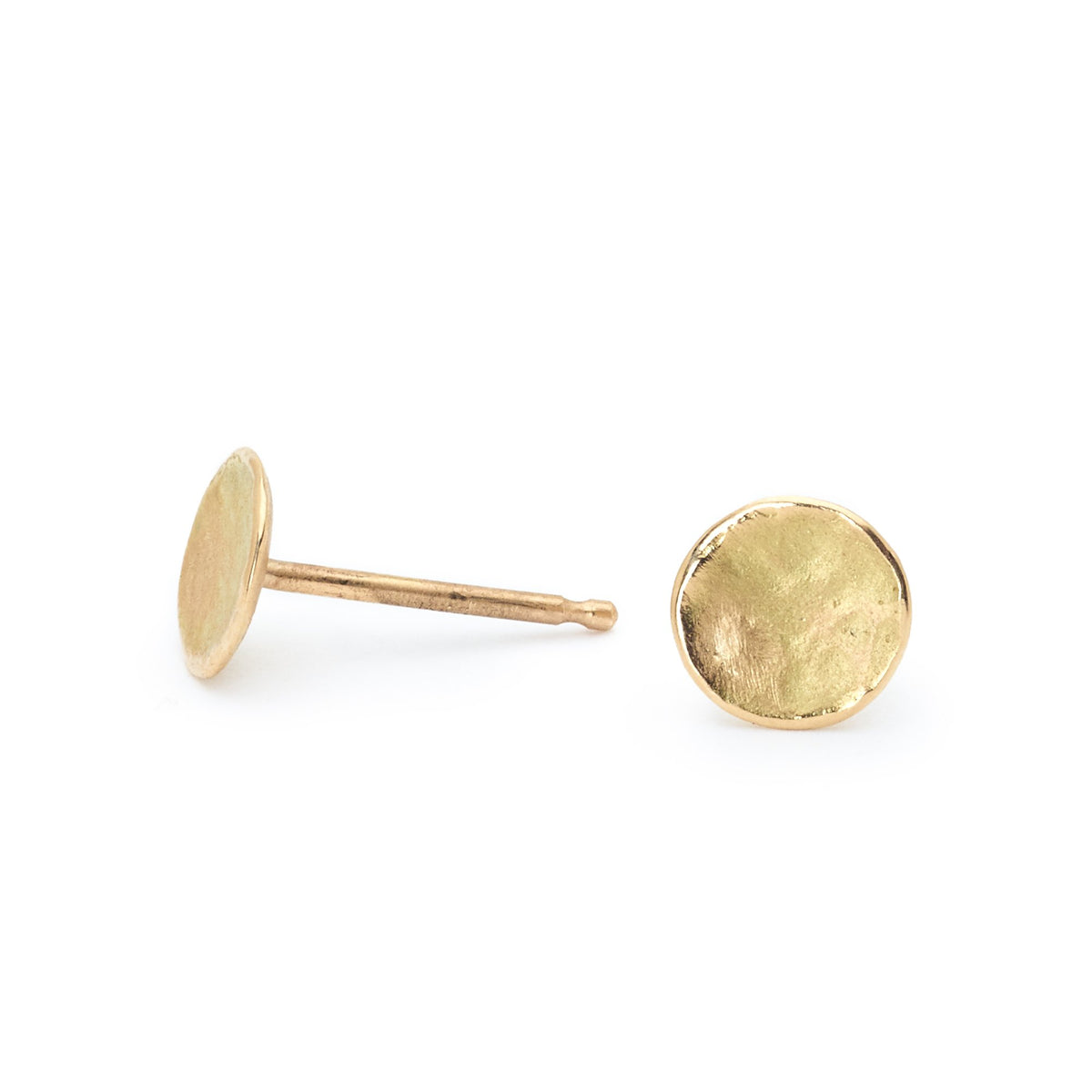 18k yellow gold hammered disc stud earrings