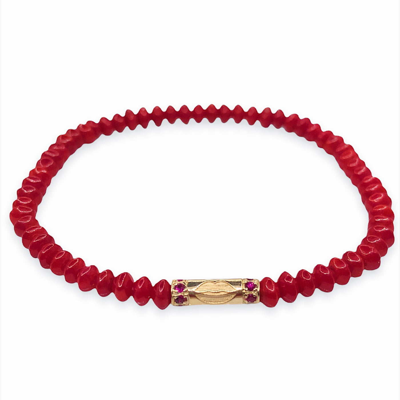 Slim Tube Lips with Rubies Beaded Bracelet