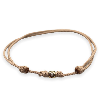 Yellow Gold Flat Tetra Bead with Diamond Cord Bracelet